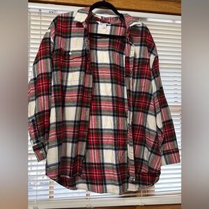 Old Navy Women's Red and White Plaid Button Down Shirt Size 2x